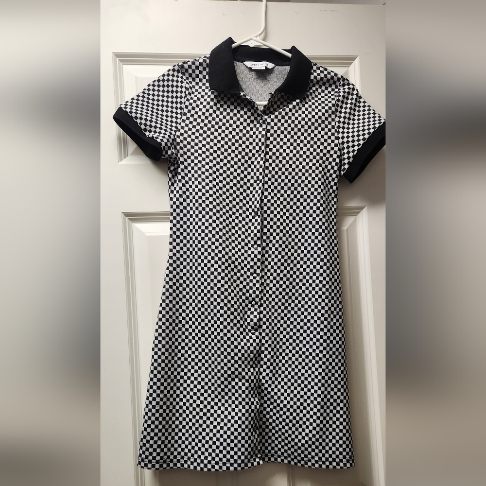 Mini check dress with snap down front